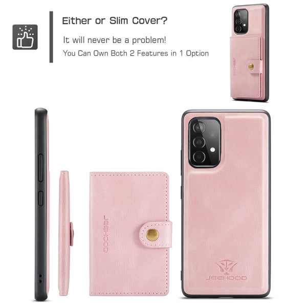 For Samsung Galaxy A52 5G 4G JEEHOOD Retro Magnetic Detachable Protective Case with Wallet ...(Pink)