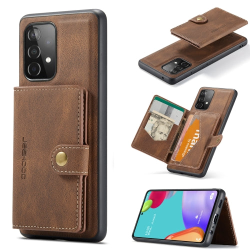 For Samsung Galaxy A52 5G 4G JEEHOOD Retro Magnetic Detachable Protective Case with Wallet...(Brown)