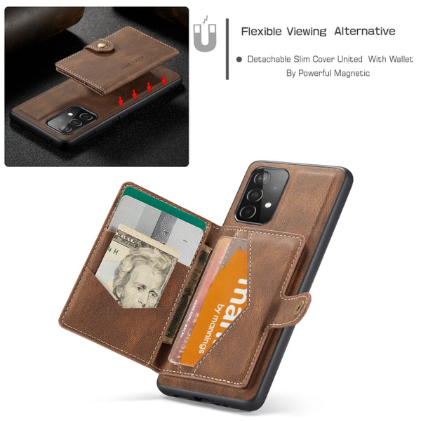 For Samsung Galaxy A52 5G 4G JEEHOOD Retro Magnetic Detachable Protective Case with Wallet...(Brown)