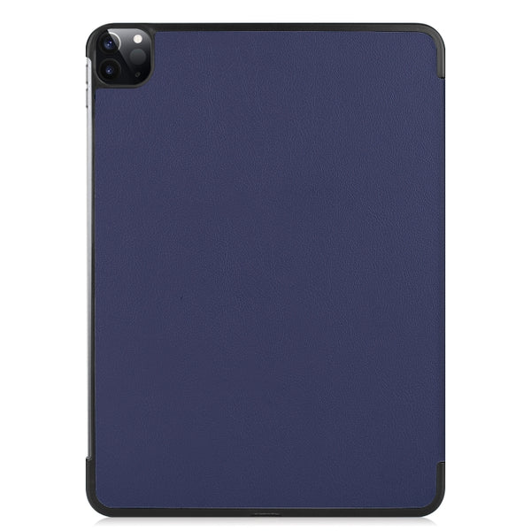 For iPad Pro 12.9 2022 2021 Custer Texture Horizontal Flip PU Leather Tablet Case with...(Dark Blue)