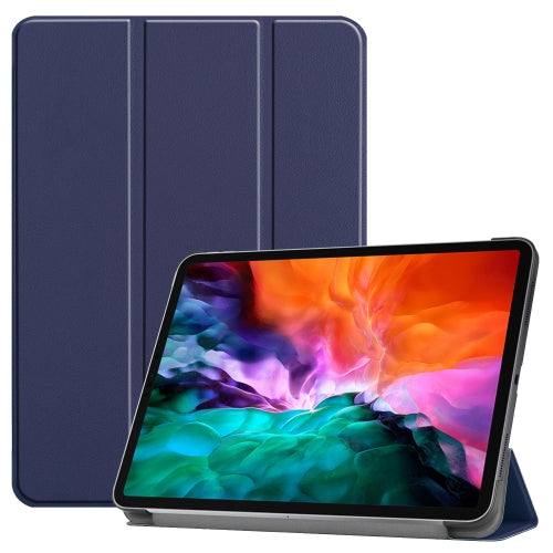 For iPad Pro 12.9 2022 2021 Custer Texture Horizontal Flip PU Leather Tablet Case with...(Dark Blue)