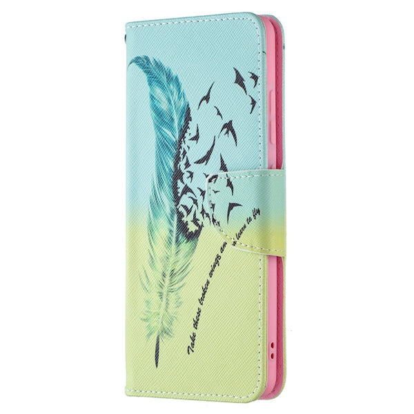 For Samsung Galaxy A32 4G Colored Drawing Pattern Horizontal Flip Leather Case with Hold...(Feather)