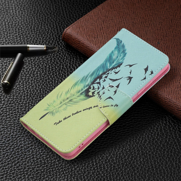 For Samsung Galaxy A32 4G Colored Drawing Pattern Horizontal Flip Leather Case with Hold...(Feather)