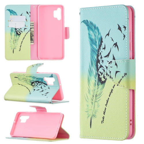 For Samsung Galaxy A32 4G Colored Drawing Pattern Horizontal Flip Leather Case with Hold...(Feather)