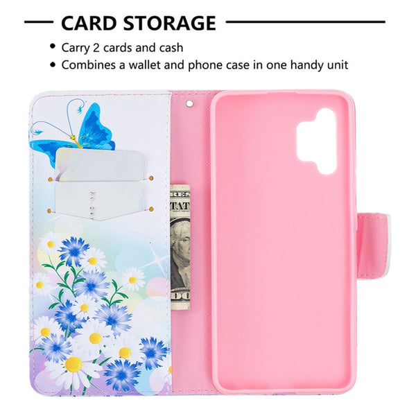 For Samsung Galaxy A32 4G Colored Drawing Pattern Horizontal Flip Leather Case with Holder...(Pansy)