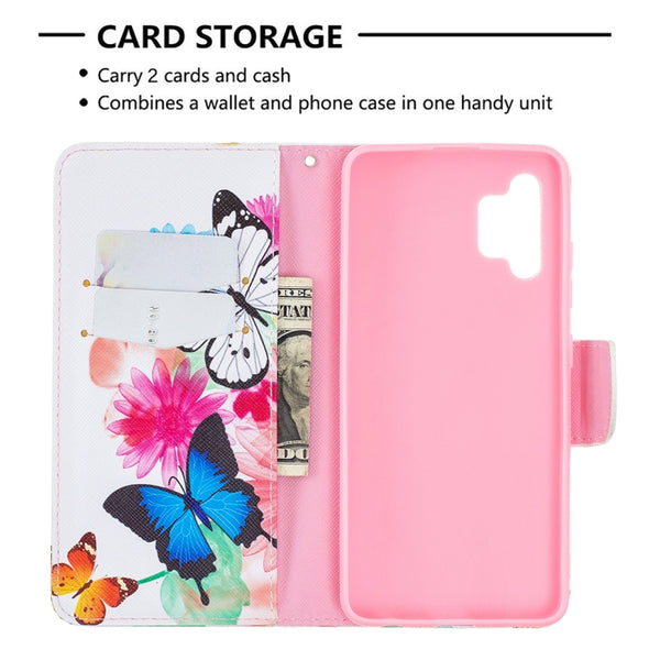 For Samsung Galaxy A32 4G Colored Drawing Pattern Horizontal Flip Leather Case with Ho...(Butterfly)