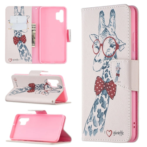 For Samsung Galaxy A32 4G Colored Drawing Pattern Horizontal Flip Leather Case with Hold...(Giraffe)