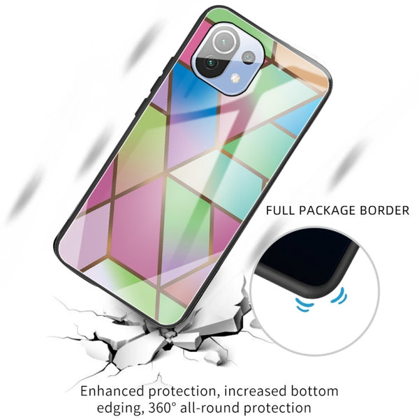 For Xiaomi Mi 11 Lite Abstract Marble Pattern Glass Protective Case(Rhombus Gradient)