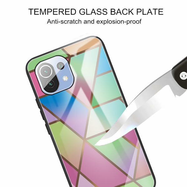 For Xiaomi Mi 11 Lite Abstract Marble Pattern Glass Protective Case(Rhombus Gradient)