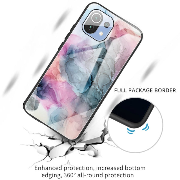 For Xiaomi Mi 11 Lite Abstract Marble Pattern Glass Protective Case(Abstract Multicolor)