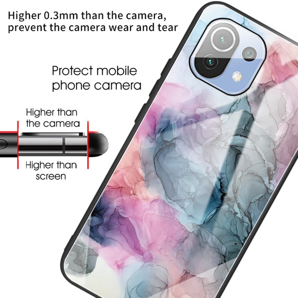 For Xiaomi Mi 11 Lite Abstract Marble Pattern Glass Protective Case(Abstract Multicolor)