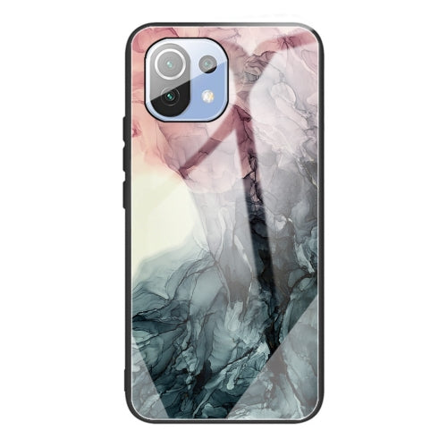 For Xiaomi Mi 11 Lite Abstract Marble Pattern Glass Protective Case(Abstract Black)