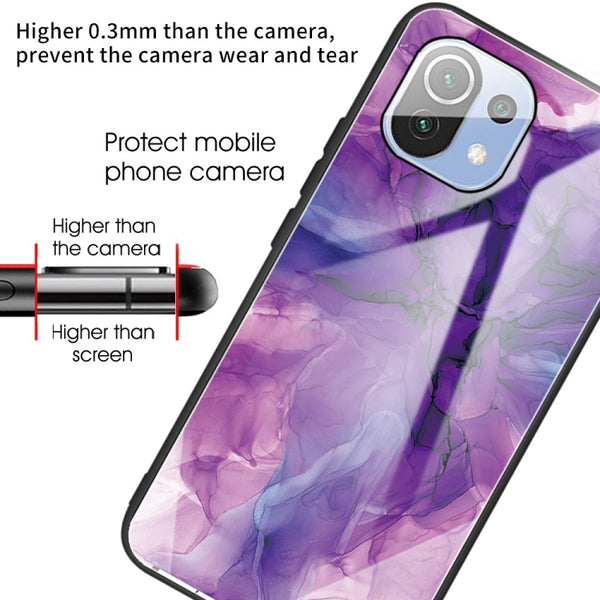 For Xiaomi Mi 11 Lite Abstract Marble Pattern Glass Protective Case(Abstract Purple)