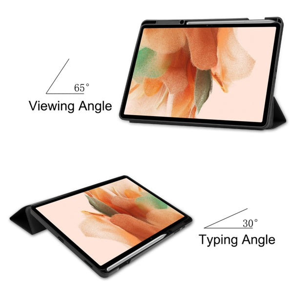 For Samsung Galaxy Tab S7 Lite T730 T735 Tab S7 FE T736 Pure Color Horizontal Flip TPU PU ...(Black)