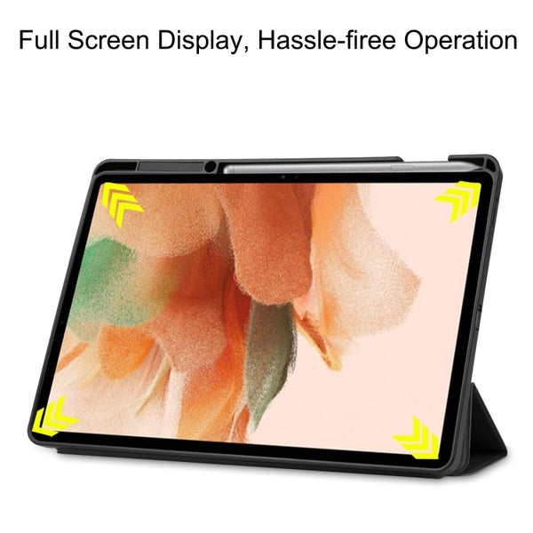 For Samsung Galaxy Tab S7 Lite T730 T735 Tab S7 FE T736 Pure Color Horizontal Flip TPU PU ...(Black)