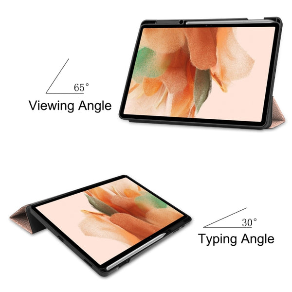 For Samsung Galaxy Tab S7 Lite T730 T735 Tab S7 FE T736 Pure Color Horizontal Flip TPU...(Rose Gold)