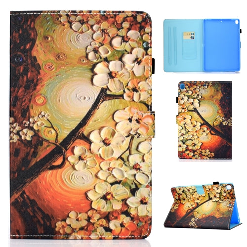 For iPad 10.2 2021 2020 2019 Colored Drawing Horizontal Flip Leather Case with Hold...(Plum Blossom)