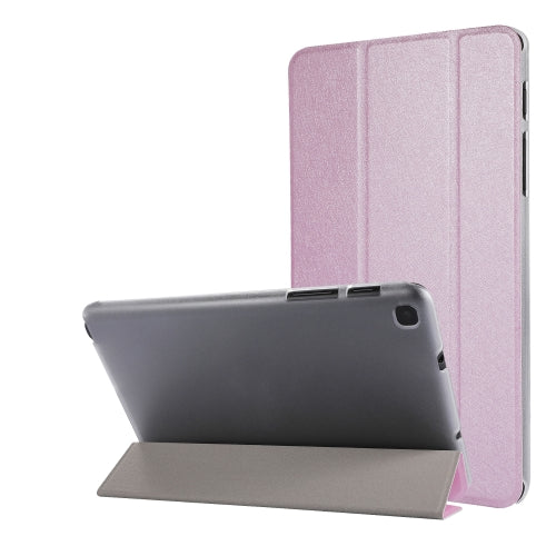 Silk Texture Three-fold Horizontal Flip Leather Case with Holder For Samsung Galaxy Tab A7 ...(Pink)