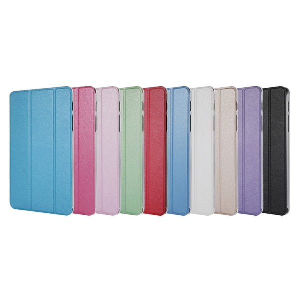 Silk Texture Three-fold Horizontal Flip Leather Case with Holder For Samsung Galaxy Tab A7 ...(Pink)
