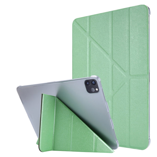For iPad Pro 12.9 2022 2021 Silk Texture Horizontal Deformation Flip Leather Tablet Case w...(Green)