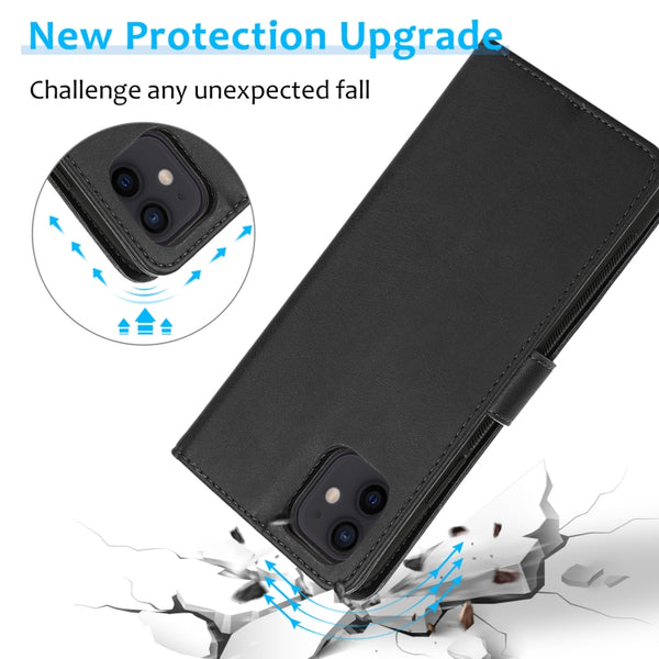 For iPhone 11 Calf Texture 2 in 1 Detachable Magnetic Back Cover Horizontal Flip Leather C...(Black)