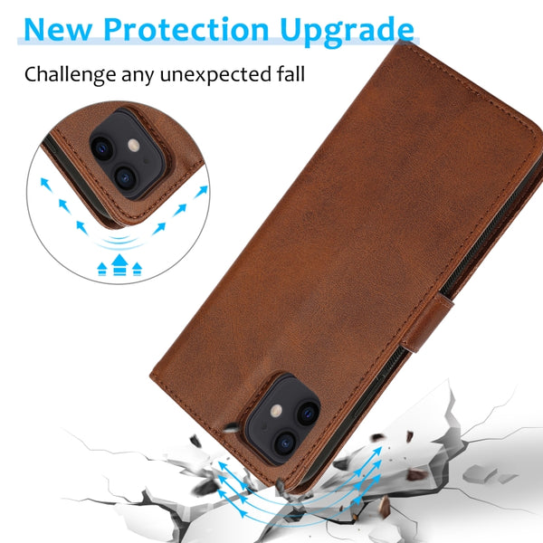 For iPhone 11 Calf Texture 2 in 1 Detachable Magnetic Back Cover Horizontal Flip Leather C...(Brown)
