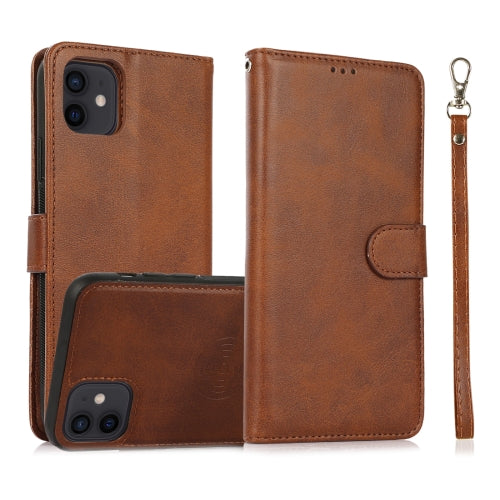 For iPhone 11 Calf Texture 2 in 1 Detachable Magnetic Back Cover Horizontal Flip Leather C...(Brown)