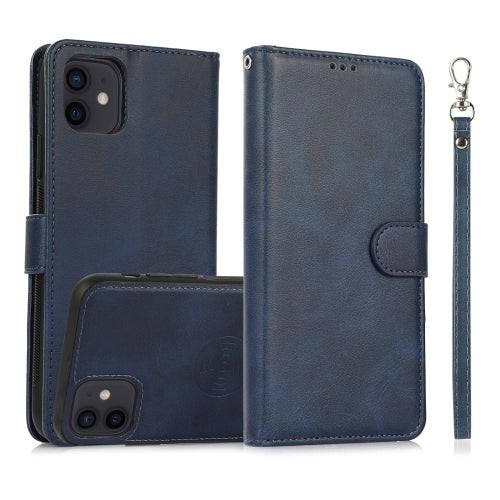 For iPhone 11 Calf Texture 2 in 1 Detachable Magnetic Back Cover Horizontal Flip Leather Ca...(Blue)