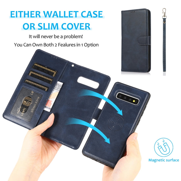 For Samsung Galaxy S10 Calf Texture 2 in 1 Detachable Magnetic Back Cover Horizontal Flip L...(Blue)