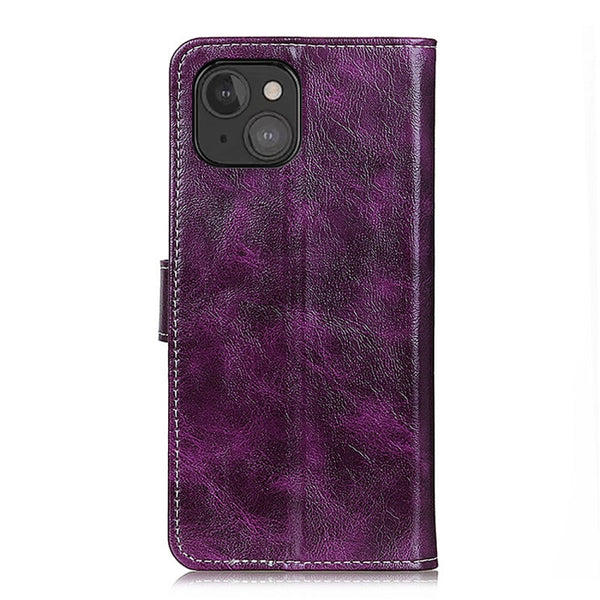 For iPhone 13 mini Retro Crazy Horse Texture Horizontal Flip Leather Case with Holder & C...(Purple)