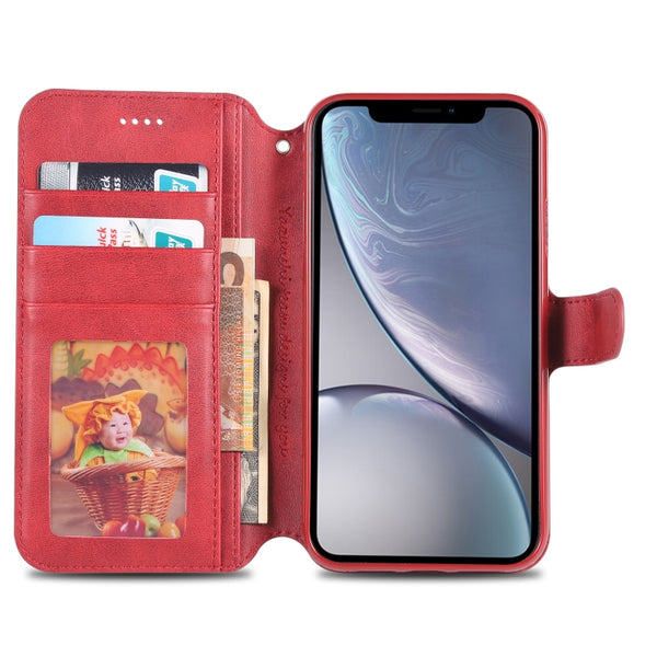 For iPhone XR AZNS Calf Texture Magnetic Horizontal Flip PU Leather Case with Holder & Card ...(Red)