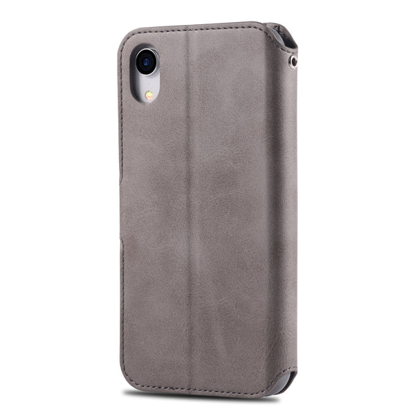 For iPhone XR AZNS Calf Texture Magnetic Horizontal Flip PU Leather Case with Holder & Card...(Gray)