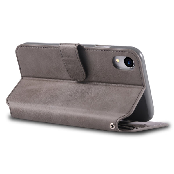 For iPhone XR AZNS Calf Texture Magnetic Horizontal Flip PU Leather Case with Holder & Card...(Gray)