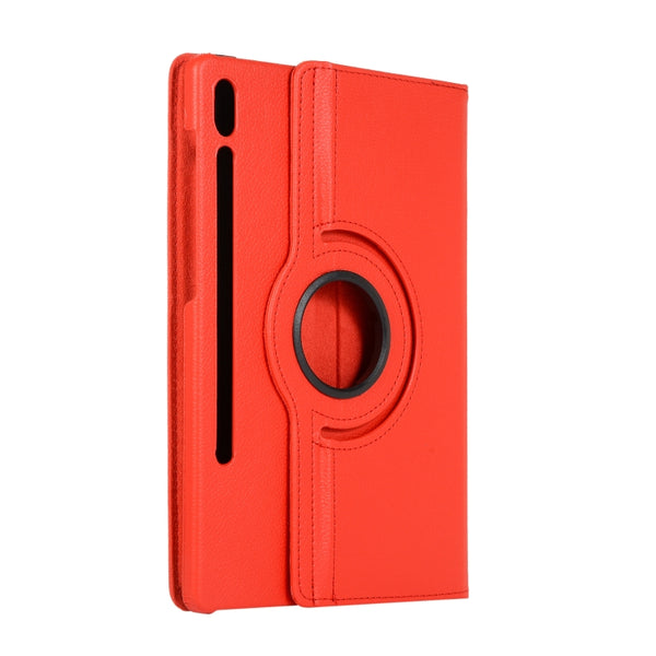 For Samsung Galaxy Tab S7 FE T730 Litchi Texture Horizontal Flip 360 Degrees Rotation Leathe...(Red)