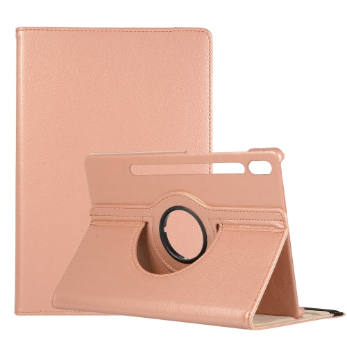 For Samsung Galaxy Tab S7 FE T730 Litchi Texture Horizontal Flip 360 Degrees Rotation ...(Rose Gold)