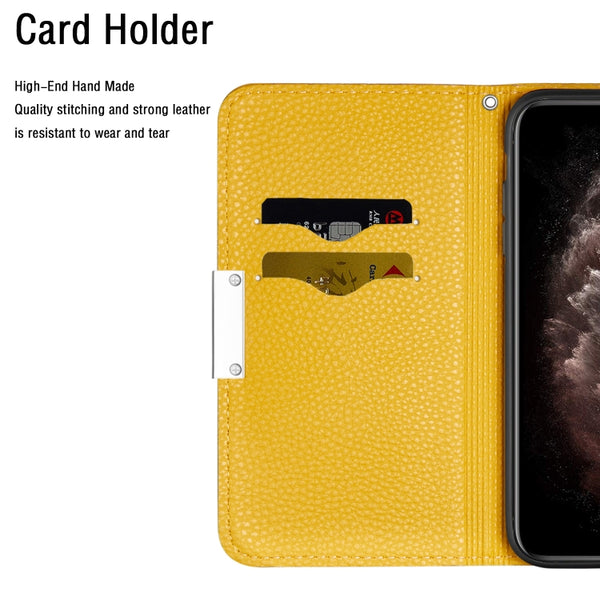 For iPhone 13 Litchi Texture Horizontal Flip Leather Case with Holder & Card Slots(Yellow)