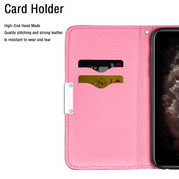 For iPhone 13 Litchi Texture Horizontal Flip Leather Case with Holder & Card Slots(Pink)