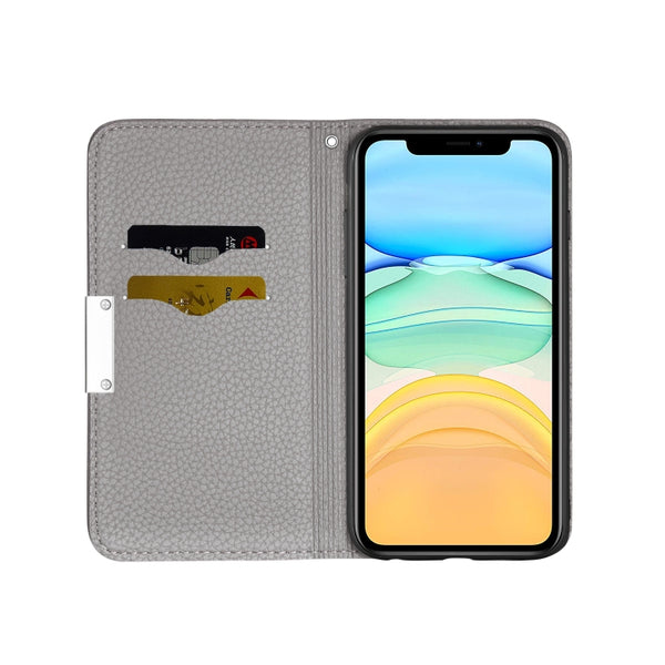 For iPhone 13 Litchi Texture Horizontal Flip Leather Case with Holder & Card Slots(Grey)