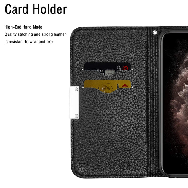 For iPhone 13 Litchi Texture Horizontal Flip Leather Case with Holder & Card Slots(Black)