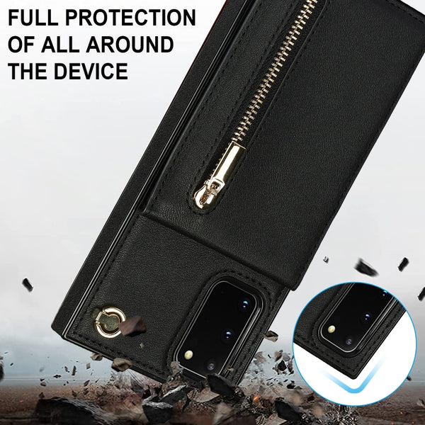 For Samsung Galaxy S20 FE 5G Cross-body Zipper Square TPU PU Back Cover Case with Holder &...(Black)