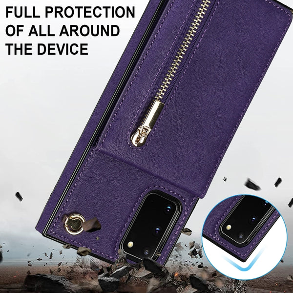 For Samsung Galaxy S20 FE 5G Cross-body Zipper Square TPU PU Back Cover Case with Holder ...(Purple)