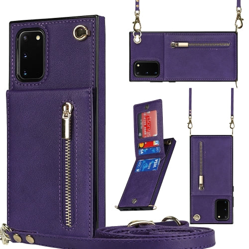 For Samsung Galaxy S20 FE 5G Cross-body Zipper Square TPU PU Back Cover Case with Holder ...(Purple)