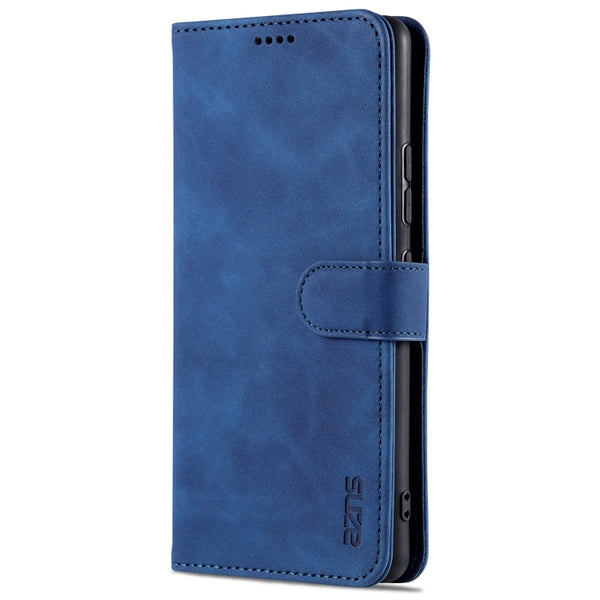 For Samsung Galaxy A42 5G AZNS Skin Feel Calf Texture Horizontal Flip Leather Case with Car...(Blue)