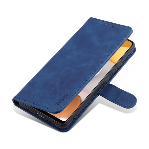 For Samsung Galaxy A42 5G AZNS Skin Feel Calf Texture Horizontal Flip Leather Case with Car...(Blue)
