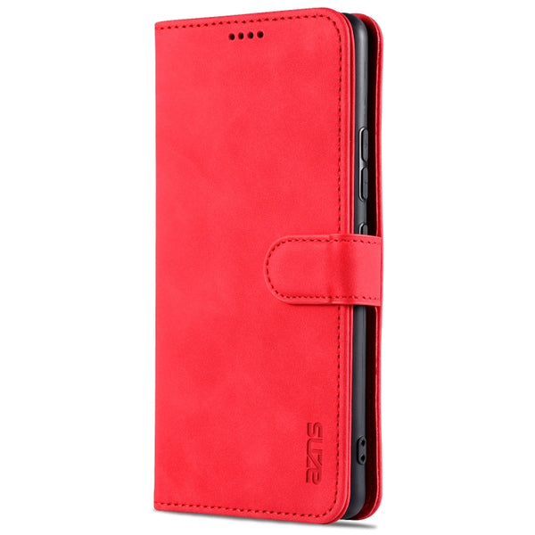 For Samsung Galaxy A42 5G AZNS Skin Feel Calf Texture Horizontal Flip Leather Case with Card...(Red)