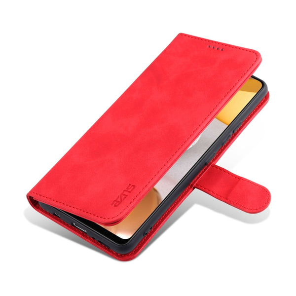 For Samsung Galaxy A42 5G AZNS Skin Feel Calf Texture Horizontal Flip Leather Case with Card...(Red)