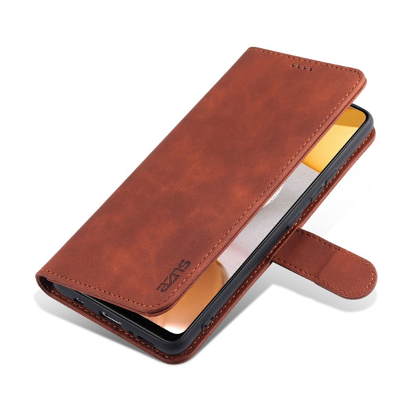 For Samsung Galaxy A42 5G AZNS Skin Feel Calf Texture Horizontal Flip Leather Case with Ca...(Brown)