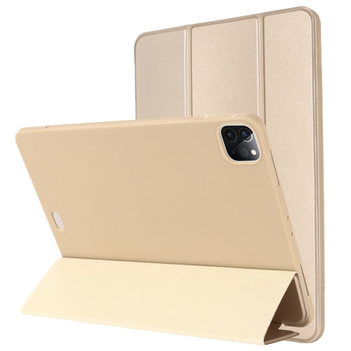 For iPad Pro 12.9 2022 2021 2020 2018 TPU Horizontal Flip Leather Tablet Case with Three-fo...(Gold)