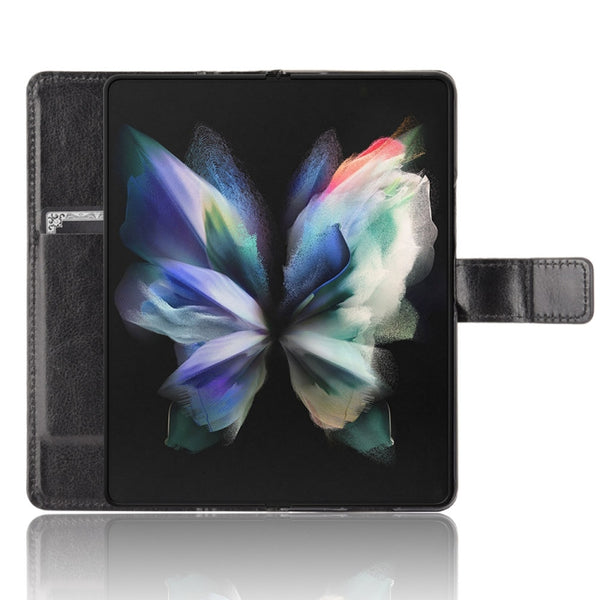 For Samsung Galaxy Z Fold3 5G Crazy Horse Texture Horizontal Flip Leather Case with Holder...(Black)