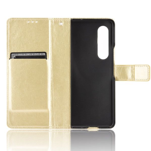 For Samsung Galaxy Z Fold3 5G Crazy Horse Texture Horizontal Flip Leather Case with Holder ...(Gold)